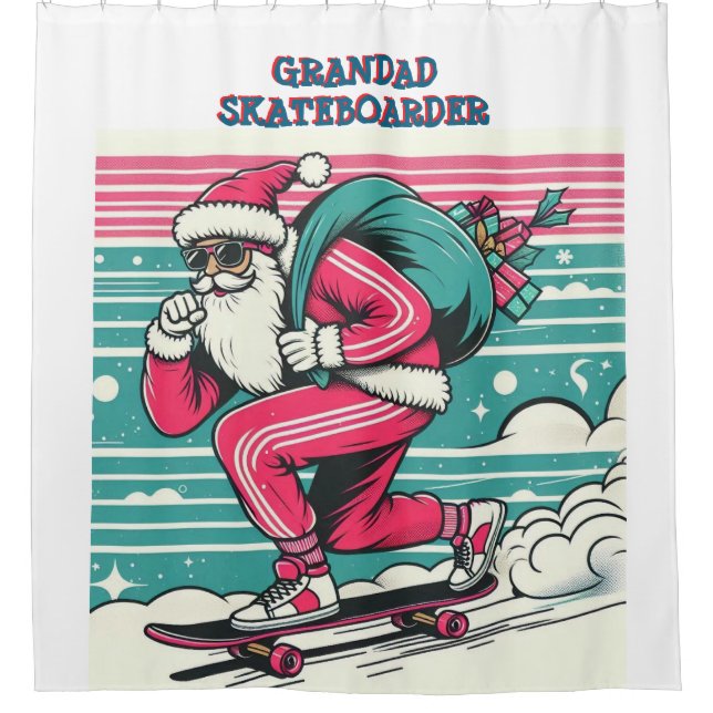 Rideaux De Douche Père Noël en skateboard (Devant)