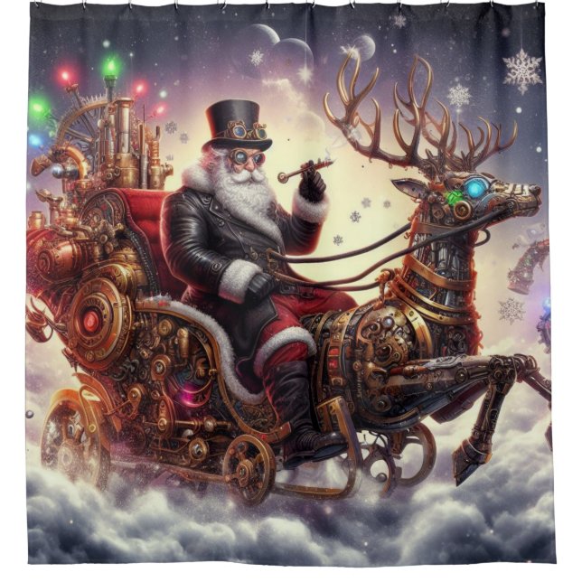 Rideaux De Douche Père Noël/Reindeer steampunk Noël/hiver (Devant)