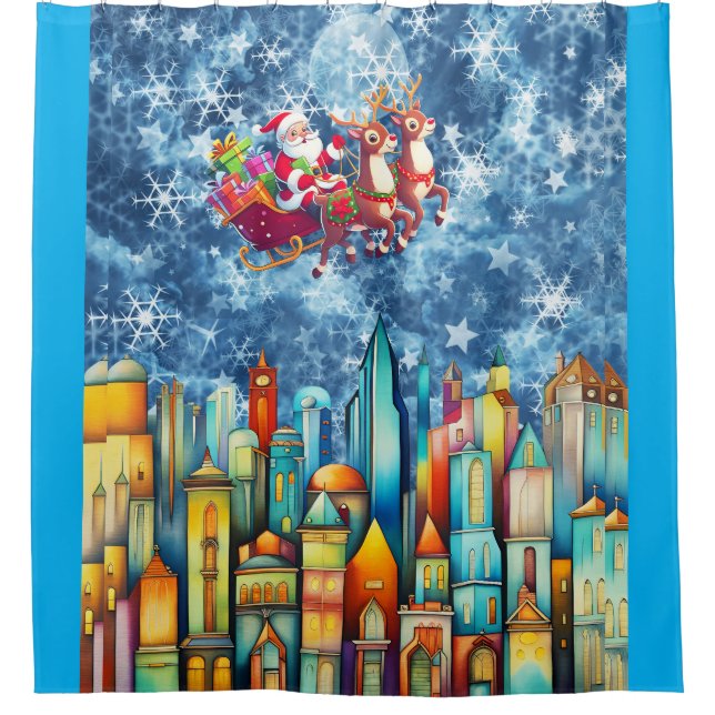 RIDEAUX DE DOUCHE PÈRE NOËL SUR LA VILLE (Devant)