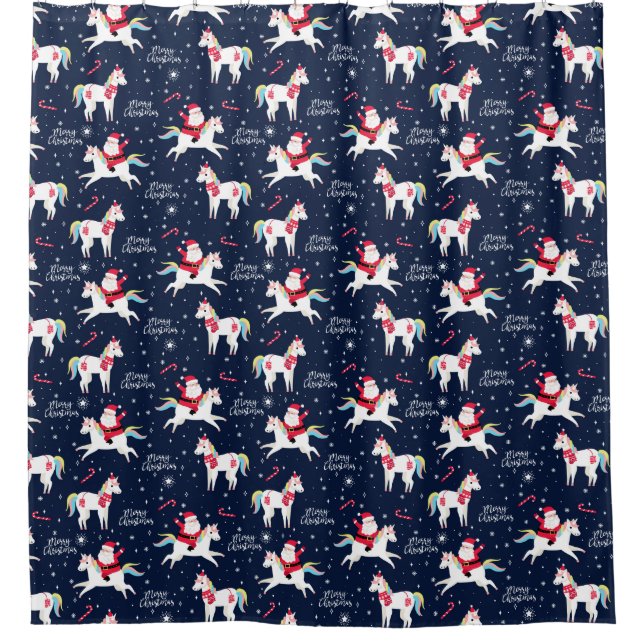 Rideaux De Douche Père Noël sur une licorne (Devant)