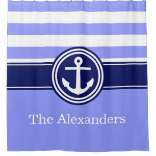 Rideaux De Douche Périwinkle Rugby Stripe Ancre CB Monogram Navy