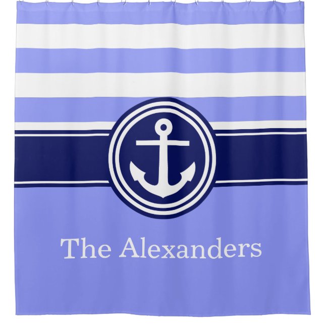 Rideaux De Douche Périwinkle Rugby Stripe Ancre CB Monogram Navy (Devant)