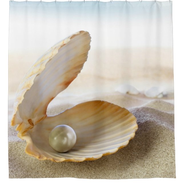 Rideaux De Douche Perle dans coquille de palourde sable de plage océ (Devant)
