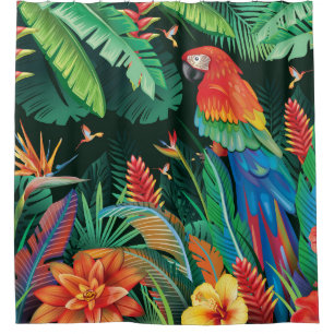 Rideaux De Douche Perroquet tropical : Arrière - plan floral exotiqu