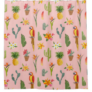 Rideaux De Douche Perroquet tropical, Motif Vintage Cactus.