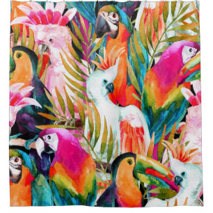 Rideaux De Douche Perroquets d'aquarelle : Motif Tropical