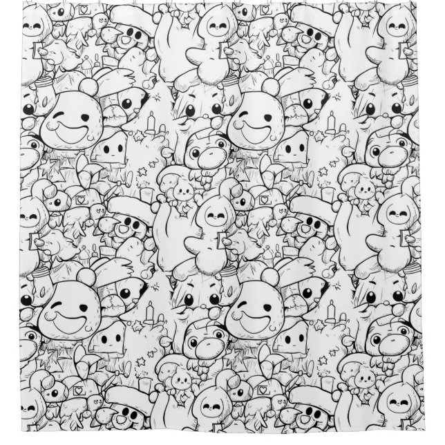 Rideaux De Douche Personnages mignons Kawaii Doodle (1) (Devant)