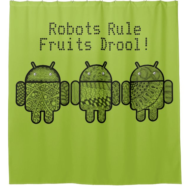 Rideaux De Douche Personnalisable Green Open Source Geeky Robots (Devant)