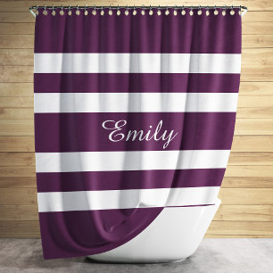 Rideaux De Douche Personnalisé Élégant Violet Blanc rayé