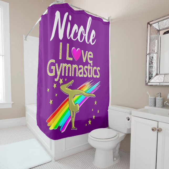 RIDEAUX DE DOUCHE PERSONNALISÉ J'AIME GYMNASTICS DESIGN (En situation)