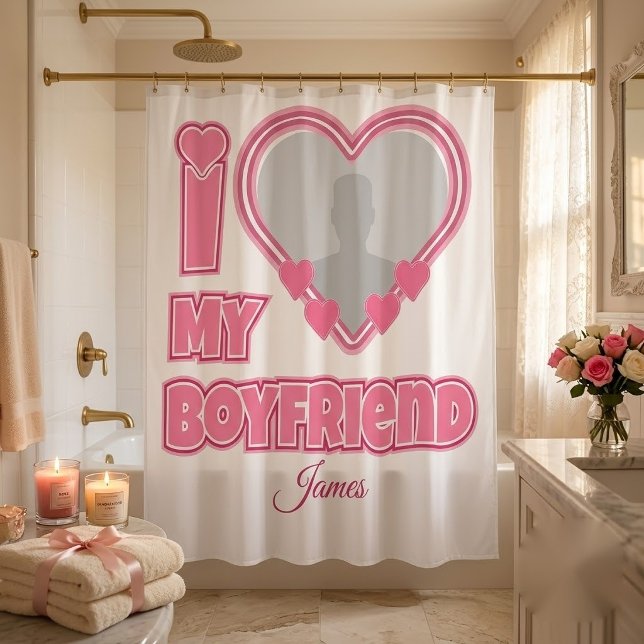 Rideaux De Douche Personnalisé J'aime mon petit ami – Ajouter une ph (Créateur téléchargé)