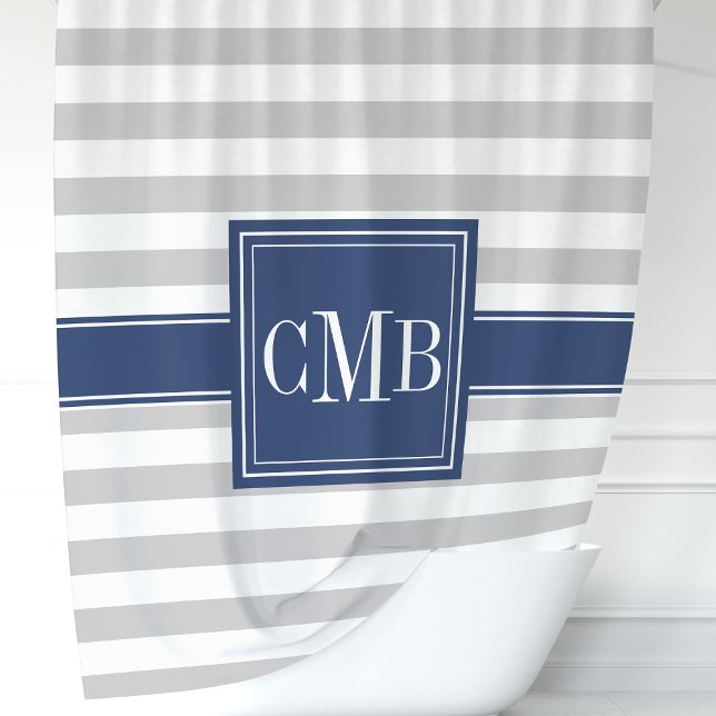 Rideaux De Douche Personnalisé Navy et rayé gris  (Créateur téléchargé)
