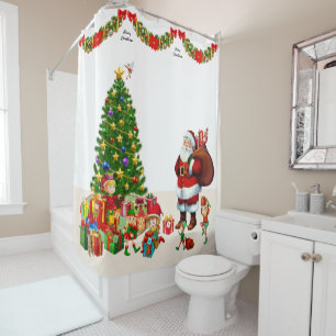 Rideaux De Douche Personnaliser Nom Noël Père Noël et elfes Douche