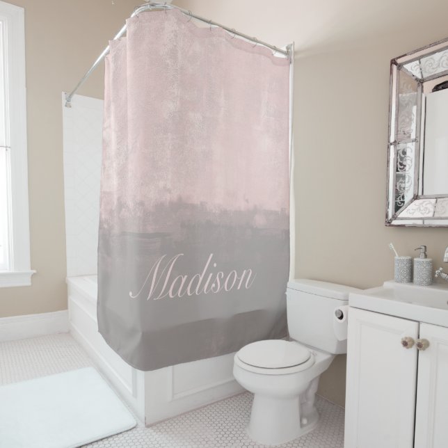 Rideaux De Douche Personnaliser style art moderne gris rose clair (En situation)
