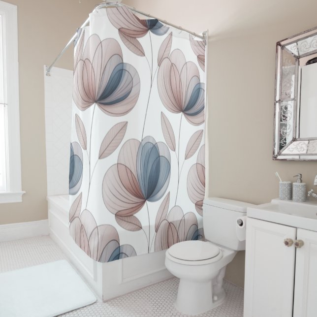 Rideaux De Douche Pétales Bleu Taupe (En situation)