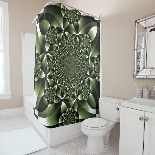Rideaux De Douche Pétales de feuille de forêt verte blanche (En situation)