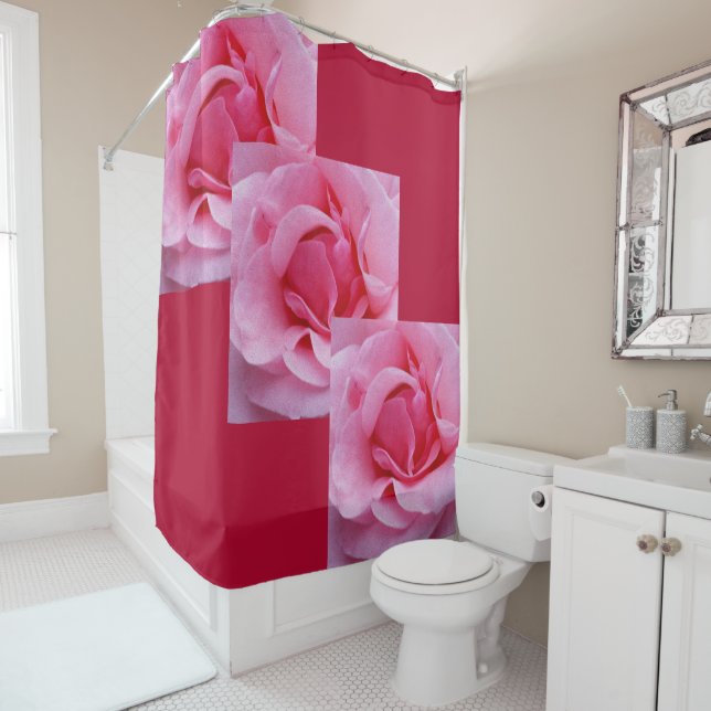 Rideaux De Douche Pétales de rose rose (En situation)