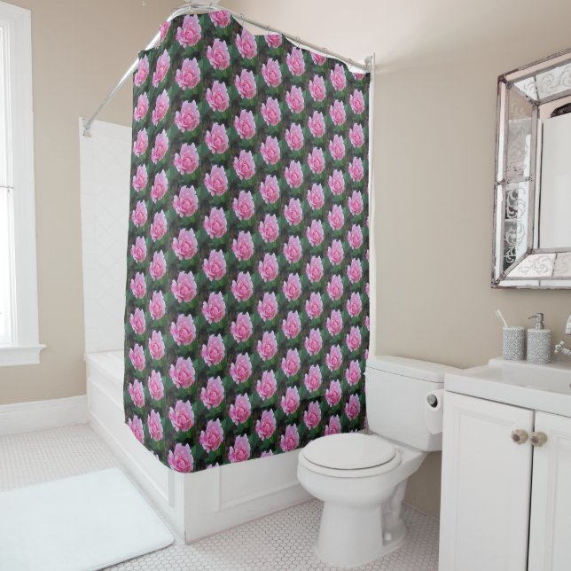 Rideaux De Douche Pétales de rose roses (En situation)
