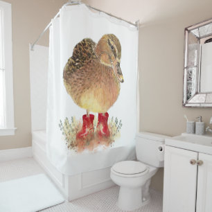 Rideaux De Douche Petit Canard mignon dans Bottes en caoutchouc roug