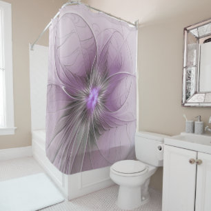 Rideaux De Douche Petite Beauté Moderne Gris Mauve Art Fractal Fleur