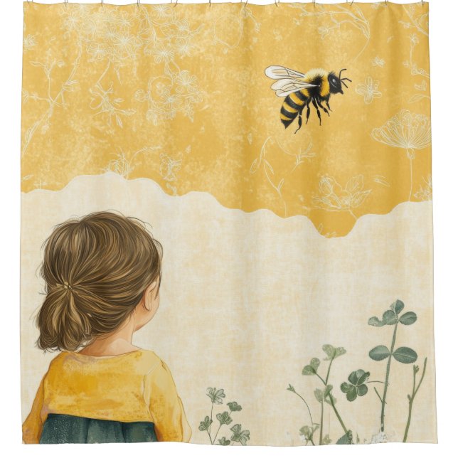 Rideaux De Douche Petite Fille Regardant un Bourdon (Devant)