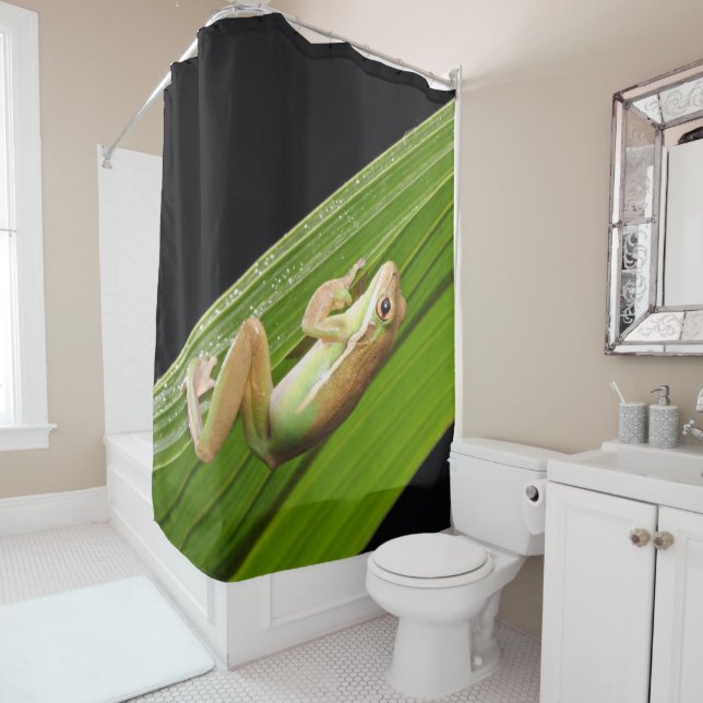 Rideaux De Douche Petite Grenouille Sur Une Feuille (En situation)