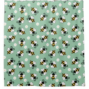 Rideaux De Douche Petites abeilles mignonnes et fleurs marguerites m