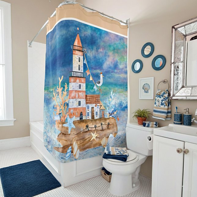 Rideaux De Douche Phare à l'aquarelle (Créateur téléchargé)
