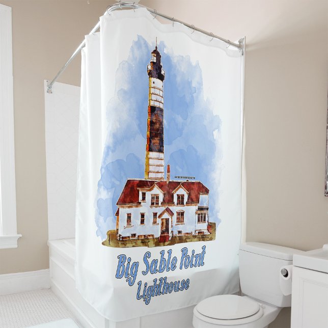 Rideaux De Douche Phare de Big Sable Point aquarelle - Michigan (Big Sable Point Lighthouse Watercolor - Michigan. Shower Curtain)