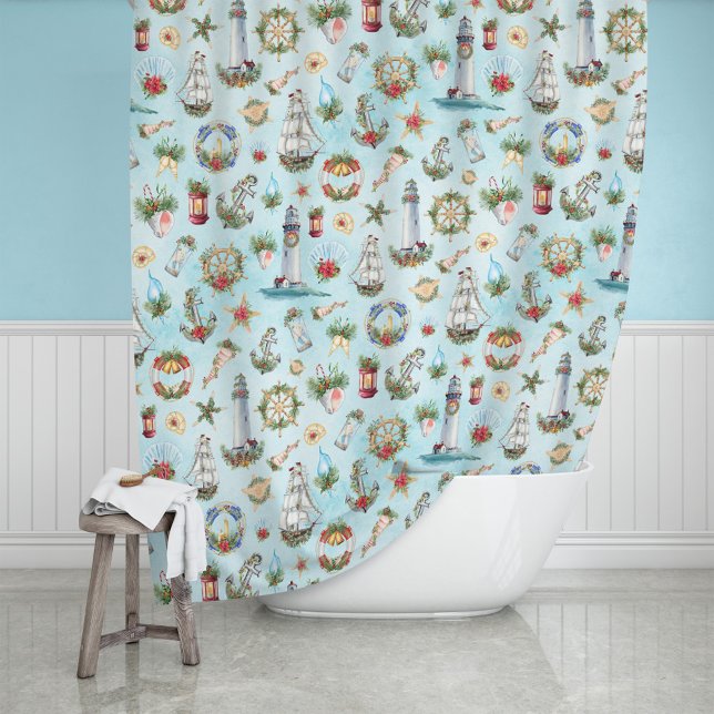Rideaux De Douche Phare de Noël nautique Bateaux à voile Océan (Créateur téléchargé)
