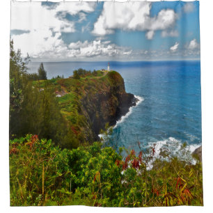RIDEAUX DE DOUCHE PHARE ET ÉCLAIRAGE DE CERULEAN OCEAN