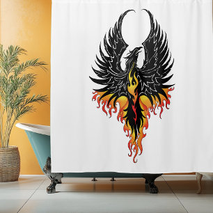 Rideaux De Douche Phénix Ardente Oiseau de Feu Tribal Noir Flammes