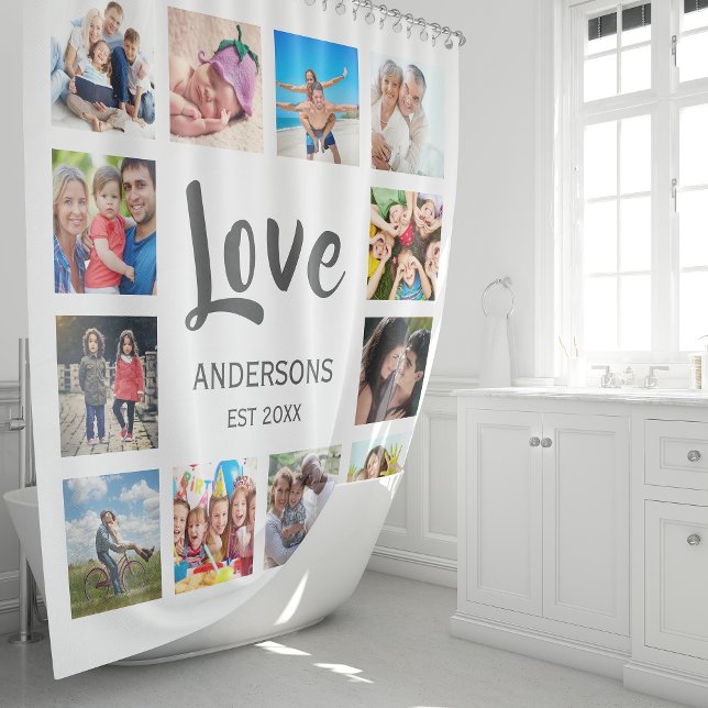 Rideaux De Douche Photo Custom Family Collage Personnalité de White (Créateur téléchargé)