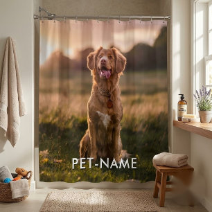 Rideaux De Douche Photo personnalisée avec le nom de votre chien