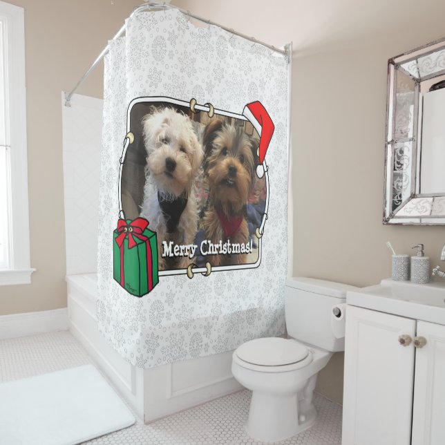 Rideaux De Douche Photo personnalisée Noël Père Noël Pet HO HO HO HO (En situation)