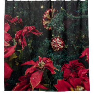 RIDEAUX DE DOUCHE PHOTOGRAPHIE SÉLECTIVE DU PLAN DE POINSETTIE ROUGE