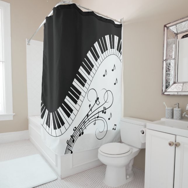 Rideaux De Douche Piano Keyboard Music Design (En situation)
