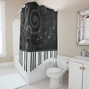 Rideaux De Douche Piano lunatique et notes musicales