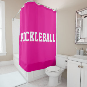 Rideaux De Douche PICKLEBALL Blanc Athlétisme Texte sur rose chaud c