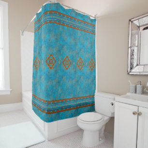 Rideaux De Douche Pics Turquoise Rust Géométrique de Southwest Mou