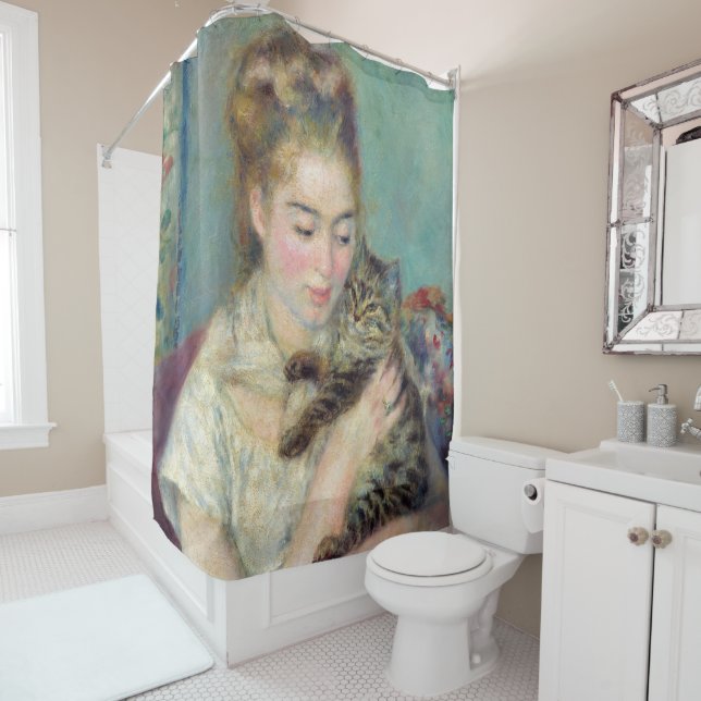 Rideaux De Douche Pierre-Auguste Renoir - Femme avec chat (En situation)
