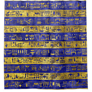 Rideaux De Douche Pierre bleue de motif égyptien d'or d'hiéroglyph