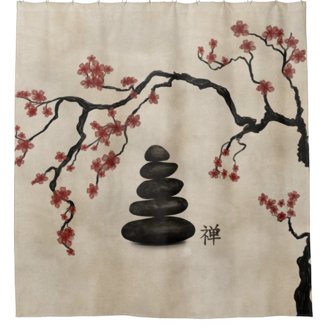 Rideaux De Douche Pierres zen Sakura Tree (Devant)