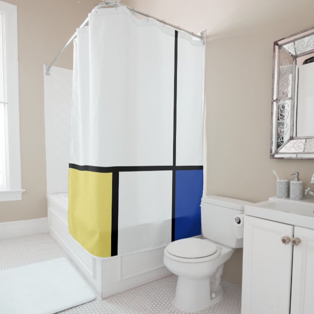 Rideaux De Douche Piet Mondrian - Composition Abstrait géométrique (En situation)