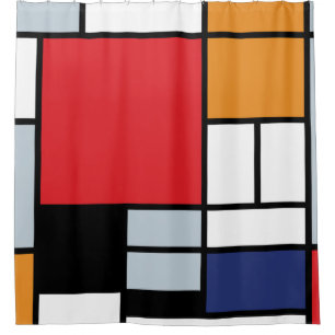 Rideaux De Douche Piet Mondrian - Composition avec un grand plan rou