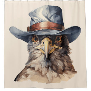 Rideaux De Douche pigeon drôle portant un casquette cowboy, aquarell