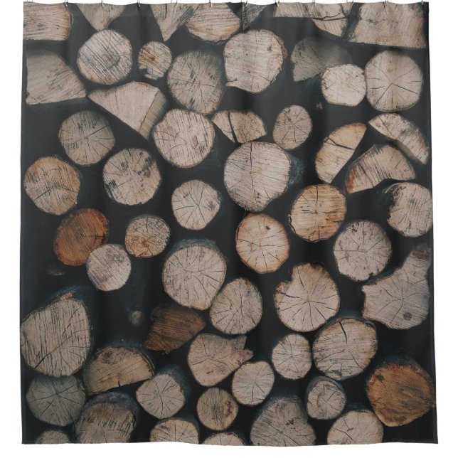 Rideaux De Douche Pile de bois brun (Devant)