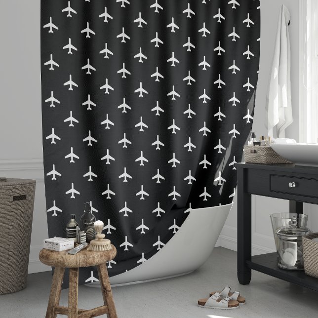 Rideaux De Douche Pilote d'avions modernes noir et blanc (Créateur téléchargé)