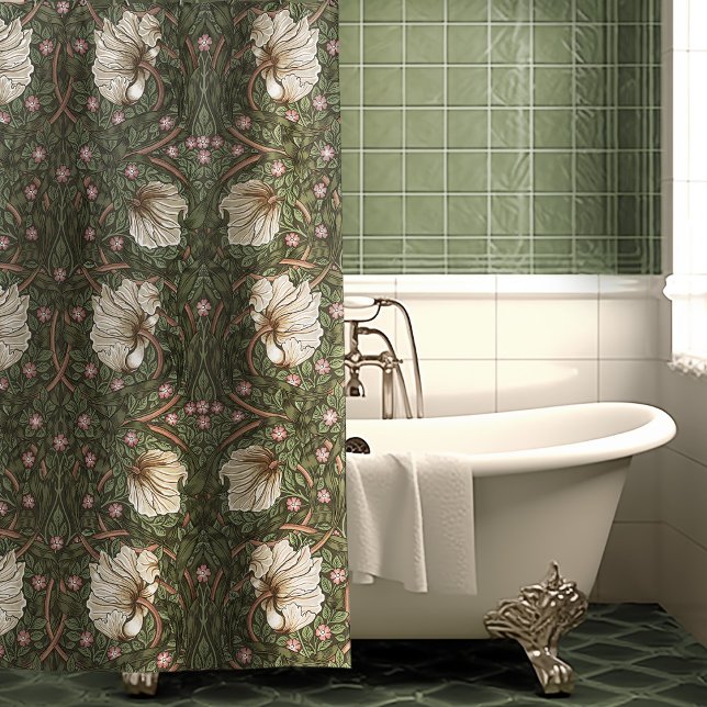 Rideaux De Douche Pimpernel Sage Vert & Chaud Blanc Motif Morris (Créateur téléchargé)
