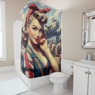 Rideaux De Douche Pin d'avion vintage vers le haut